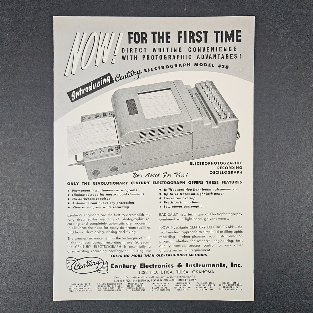 1956 Century Electronics & Instruments Electrograph Vintage Print Ad Tulsa OK